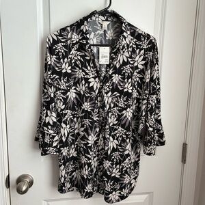 Cato Black and White Button Down Shirt with Notched Collar